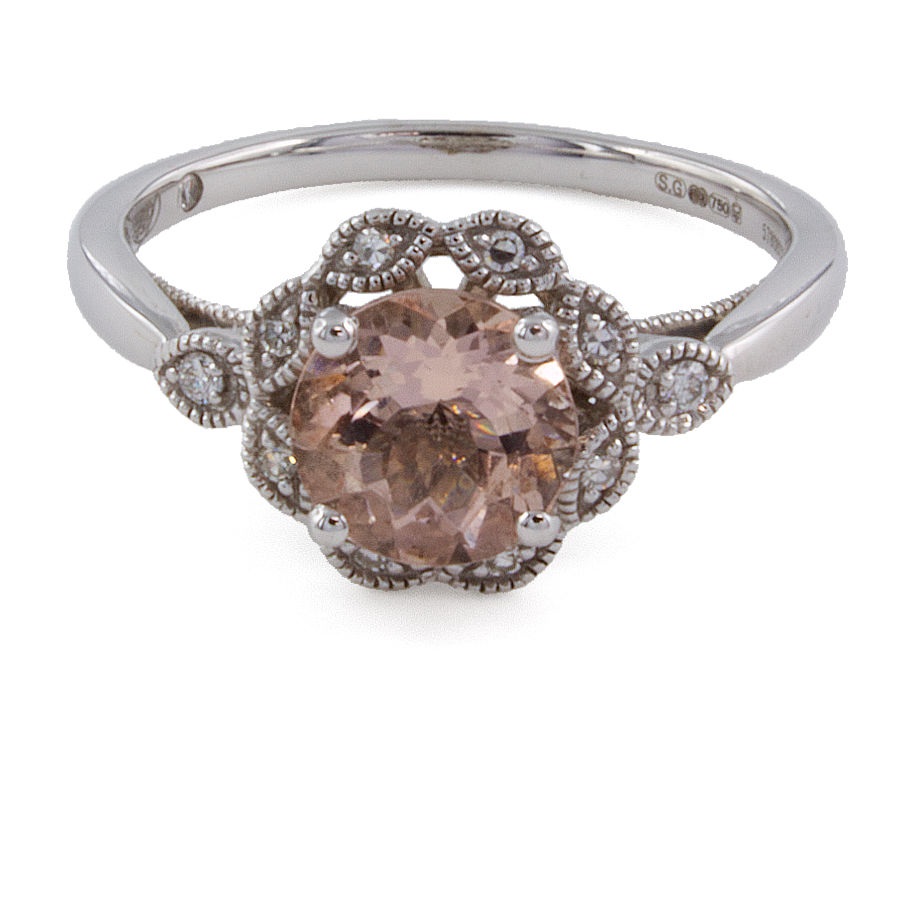Second hand 18ct white gold Morganite Diamond Ring size L
